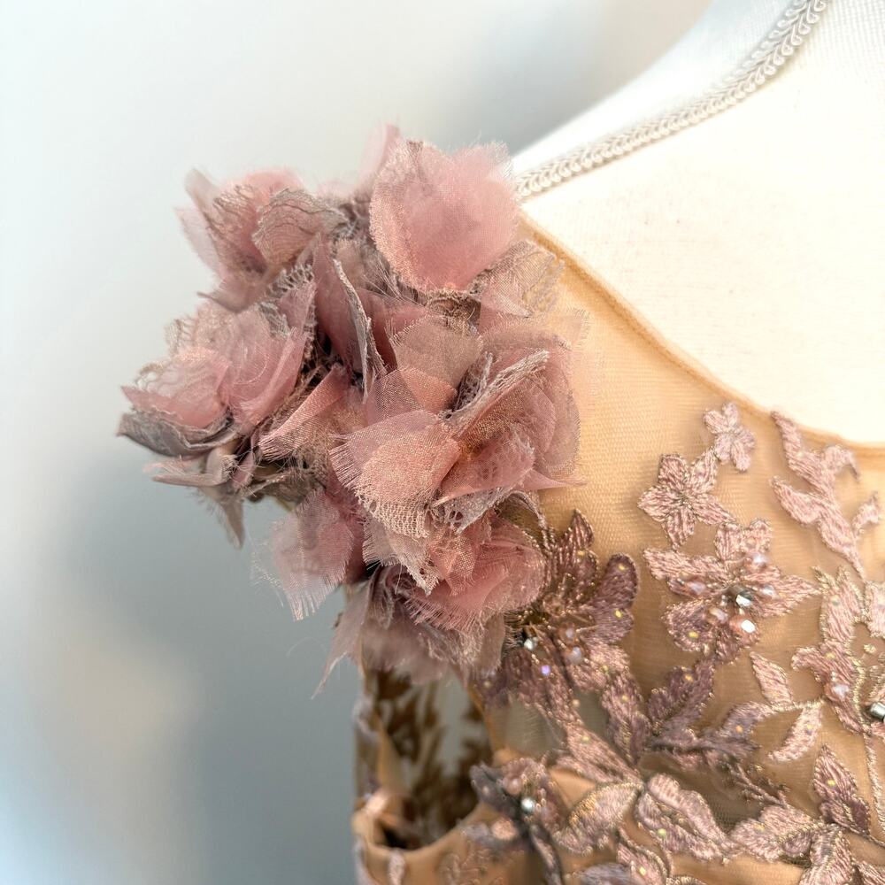 Mac Duggal 79368 Pink Embellished Lace Illusion Neck Gown With 3D Flowers Mocha - Picture 8 of 16